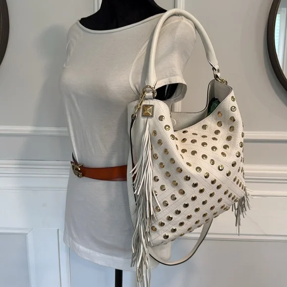 Rebecca Minkoff Bag Darren Leather Studded Fringe Satchel - Picture 13 of 17